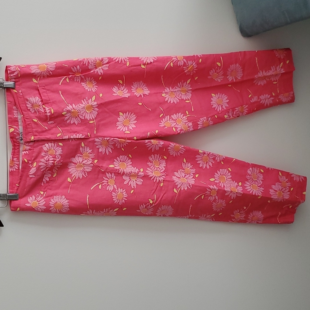 Lilly Pulitzer linen cotton blend trousers hot pink floral print cropped size 8